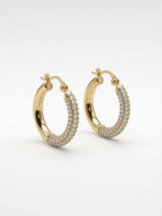 14 Ayar Altın Dolgun Pave Halka Tasarım Küpe