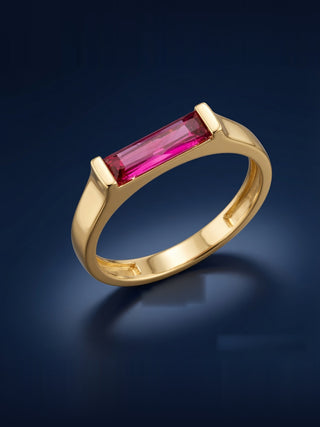14 Ayar Altın Pembe Taşlı Minimal Yüzük