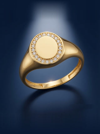 14 Ayar Altın Oval Madalyon Minimal Yüzük